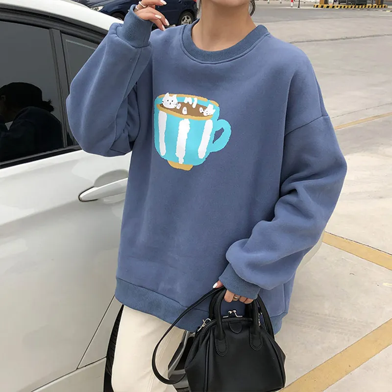 Зимний Женский свитшот пуловер свитшоты в стиле преппи Топ с длинным рукавом без