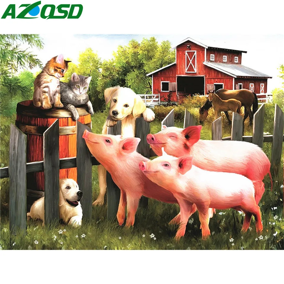

Алмазная живопись AZQSD, свинья, животное, ручная работа, полная вышивка крестиком, картина стразы, украшение для дома, подарок, рукоделие