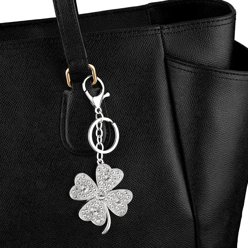

Big Four-leaf clover Charms Keychains For Women Men crystal Silver Color Metal Key Chain Pendant Jewelry kch-a03