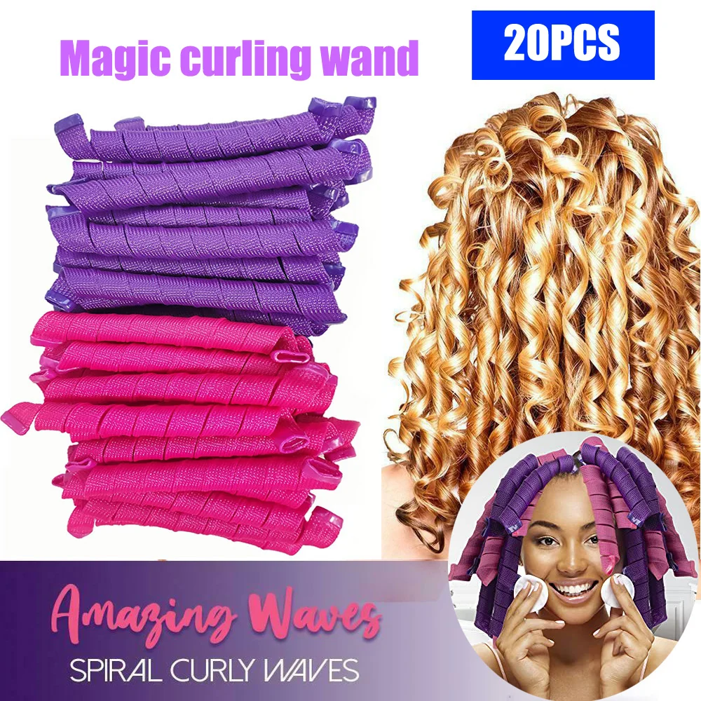 

20Pcs/bag 55cm Magic Curlers Fashionable Hair Rollers Easy To Use No Heat Curl Spiral Curls Styling Kit for Long Hair Hairstyle