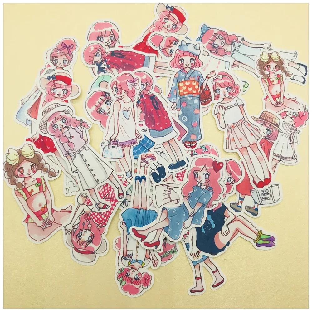

35Pcs/Pack Diary Hand Draw Pink Heart Girls Sticker DIY Craft Scrapbooking Album Junk Journal Planner Decorative Stickers