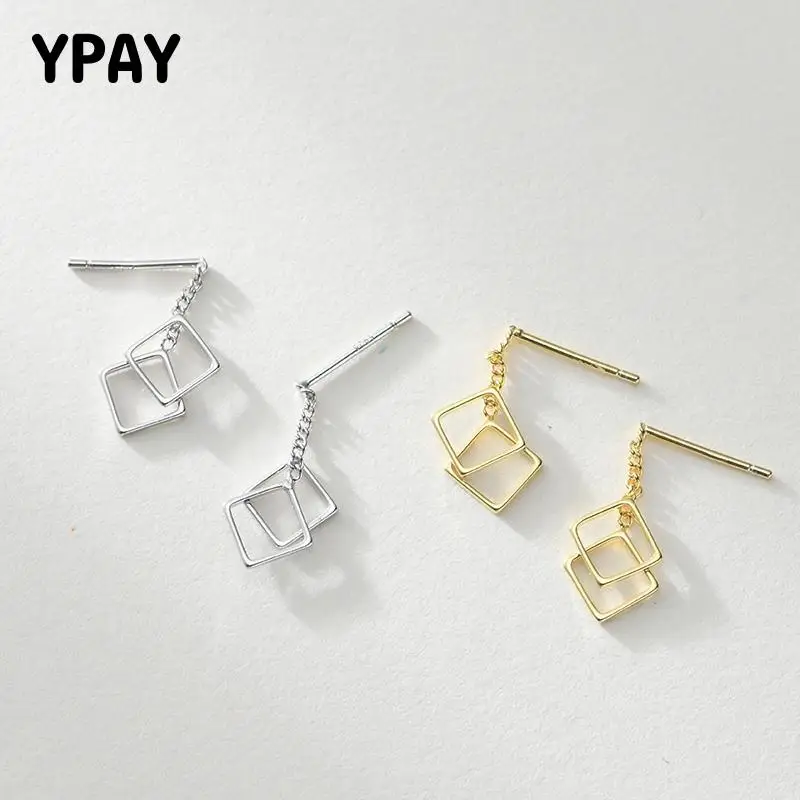 Женские серьги гвоздики YPAY простые двойные квадратные сережки из 100% настоящего