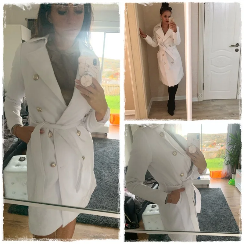 Simplee Vintage двубортный белый длинный плащ двубортный белый длинный плащ для женщин тонкий плащ офис сплошной плащ платье