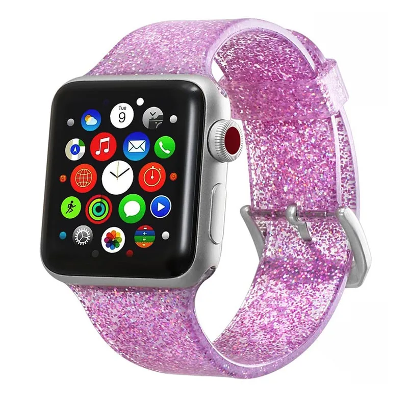 Color 6 Силиконовый ремешок для наручных часов Apple Watch 38/40/42/44 мм я ремешка для часов Водонепроницаемый прозрачные блестящие Для женщин браслет для серии 4 3 2 1 - Цвет: Color 6