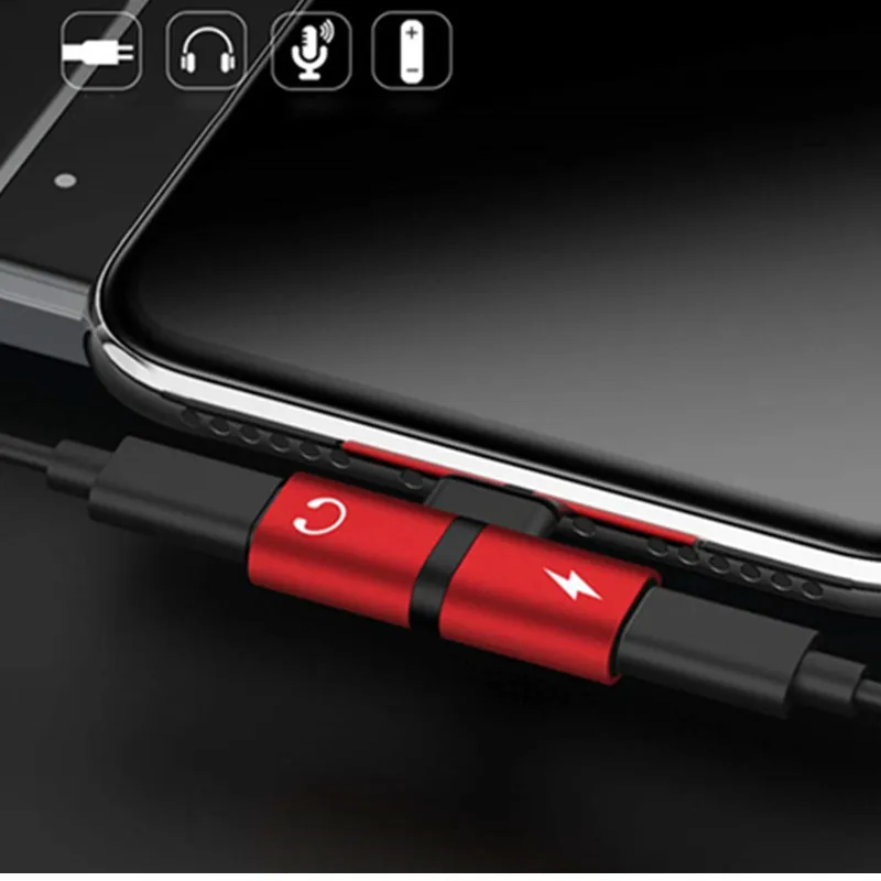 2 в 1 Разветвитель для наушников с двойным освещением адаптер зарядки IPhone 11 12 13 Pro