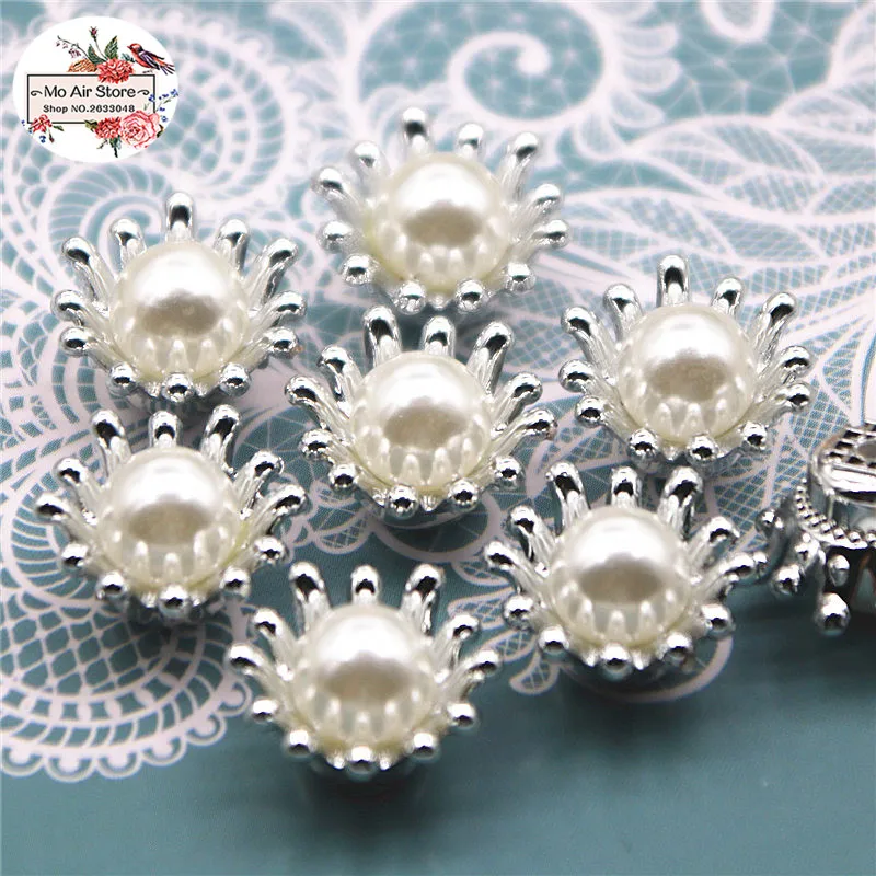 50 шт 15 мм Золотые/Серебряные стразы/жемчужные цветы Пластиковые плоские кнопки
