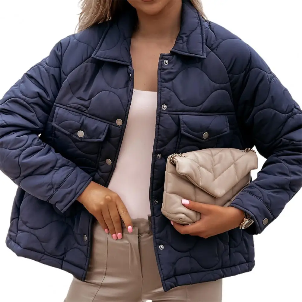 

Winter Women's jacket Coat Buttons Closure Turn-Down Collar Flap Pockets Long Sleeve Jacket Outerwear