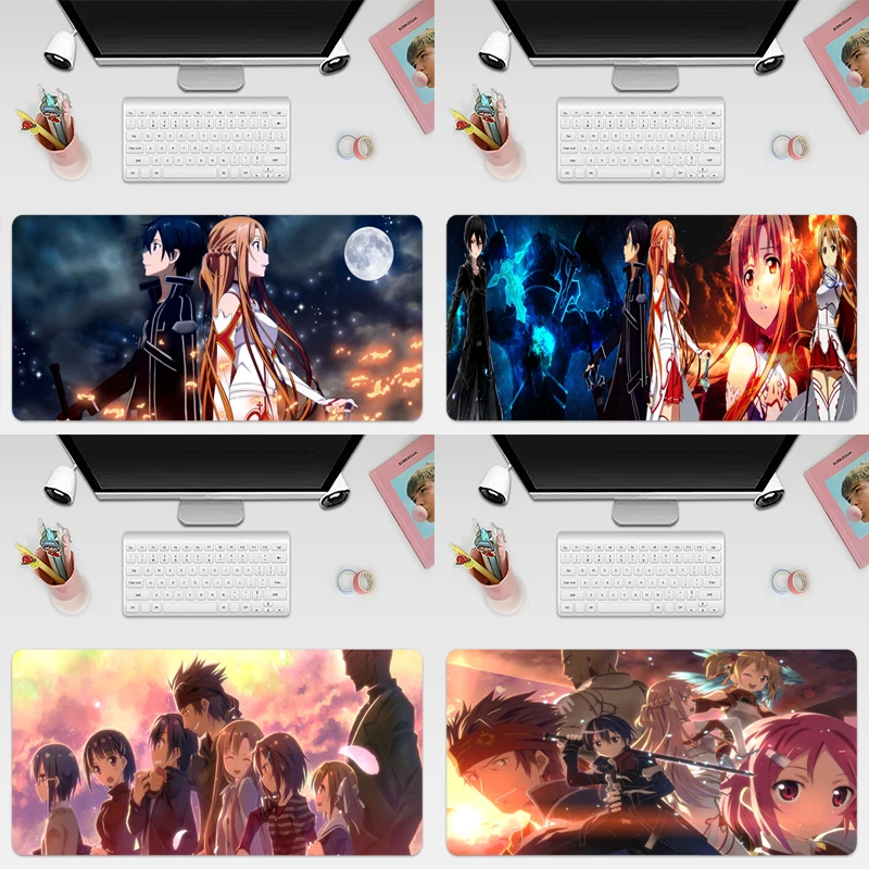 

Большой коврик для мыши с аниме мечом из онлайн-игры Сан, нескользящий коврик для мыши из натурального каучука с фиксирующими краями, игрово...