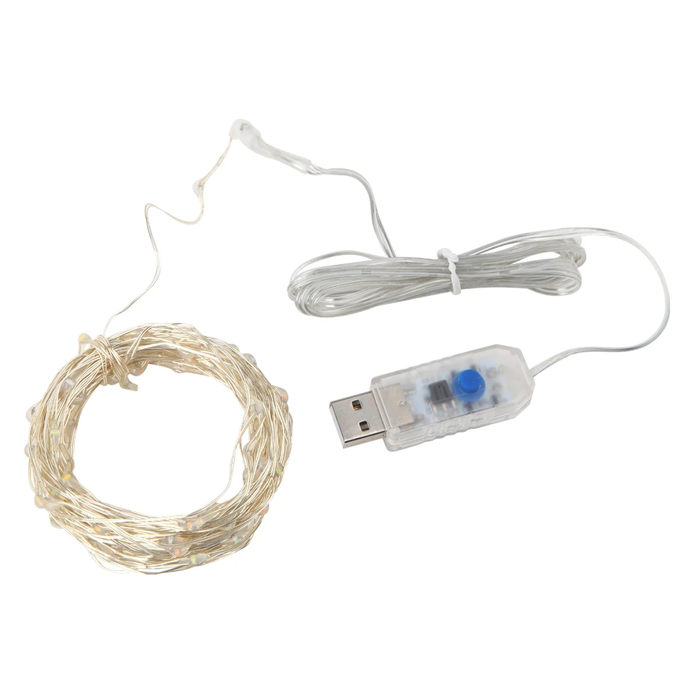Светильник с серебристым проводом 10 м 100 светильник USB-управлением 8 функций