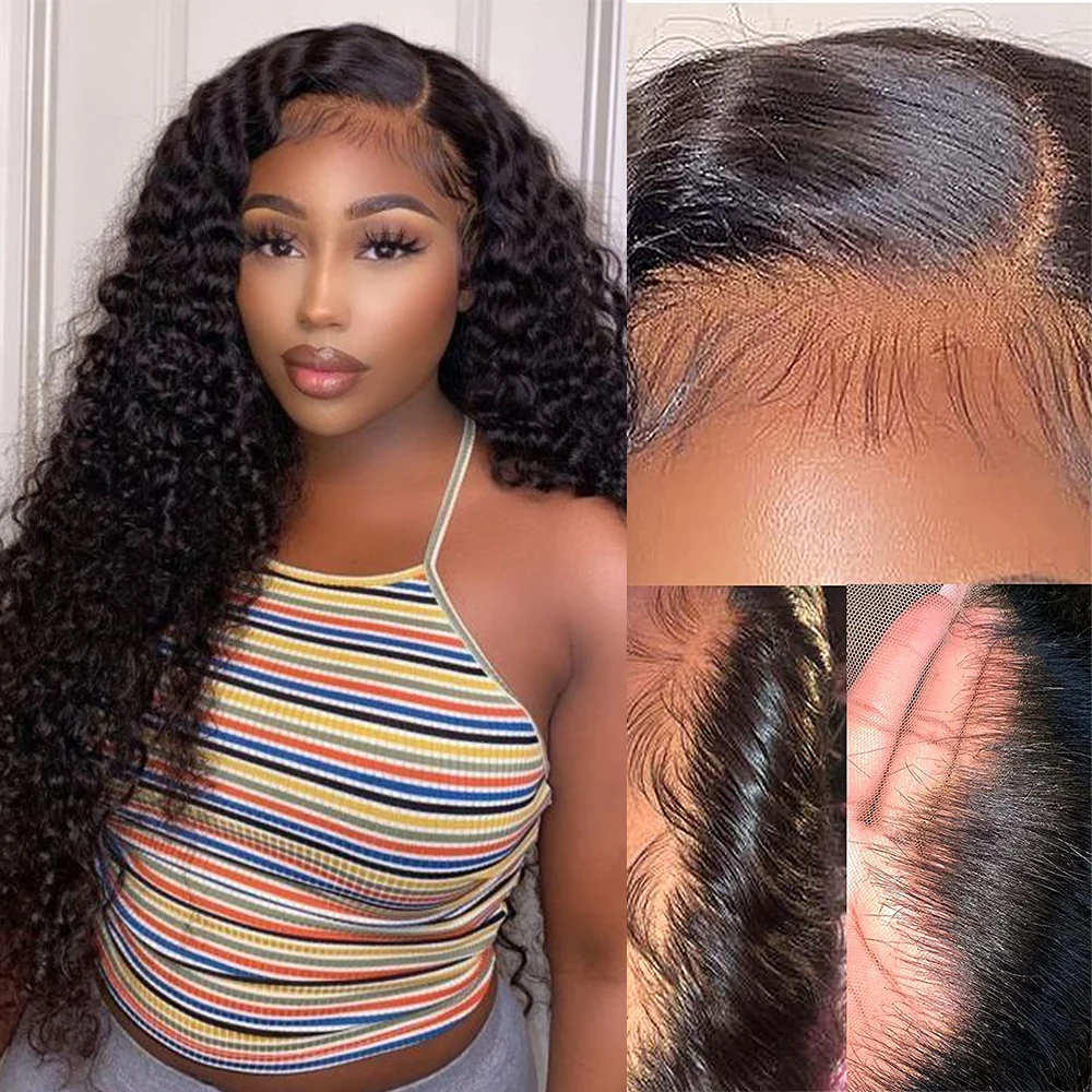 13x4 HD Transparent Deep Wave Lace Front Wig Glueless Human Hair Wig Small/ Large Cap Pre-plucked Deep Curly Lace Frontal Wigs