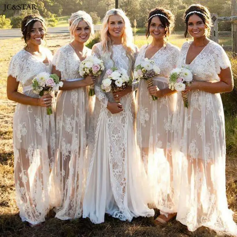 Платье женское кружевное с V-образным вырезом и коротким рукавом | Свадьбы