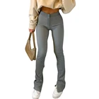 Серые эластичные длинные брюки с высокой талией Y2K, женские облегающие брюки-карандаш с разрезом сбоку, джоггеры, спортивные брюки, женская уличная одежда