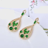 green zircon luxury sparkling womens earrings yellow gold filled wedding lady dangle earrings gift
