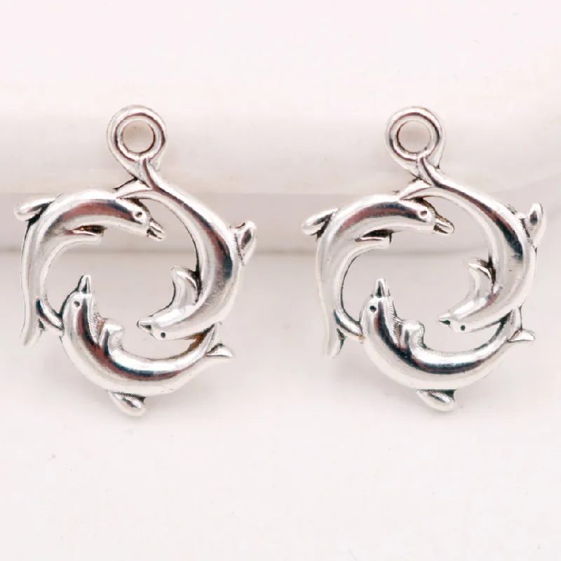 20 штук Популярные Подвески трех Дельфин 20*16 мм посеребренные подвески из металла