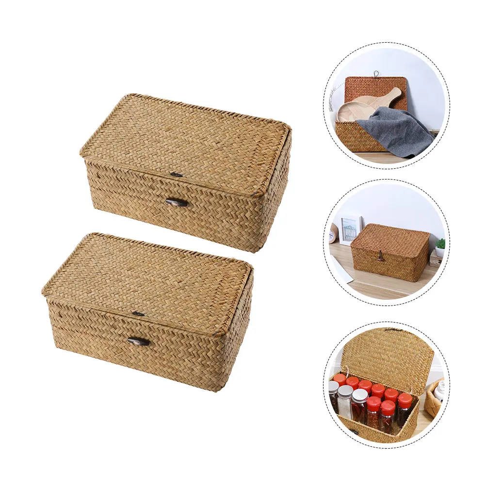 

2pcs Seaweed Storage Box Practical Durable Natural Basket Organizer Woven Basket for Room Home