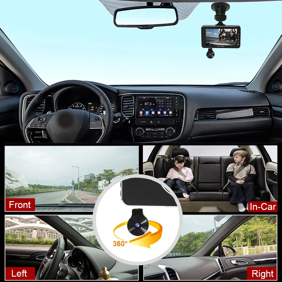 E ACE Автомобильный видеорегистратор 3 0 дюймов IPS Mini Dashcam FHD 1080P с двумя объективами