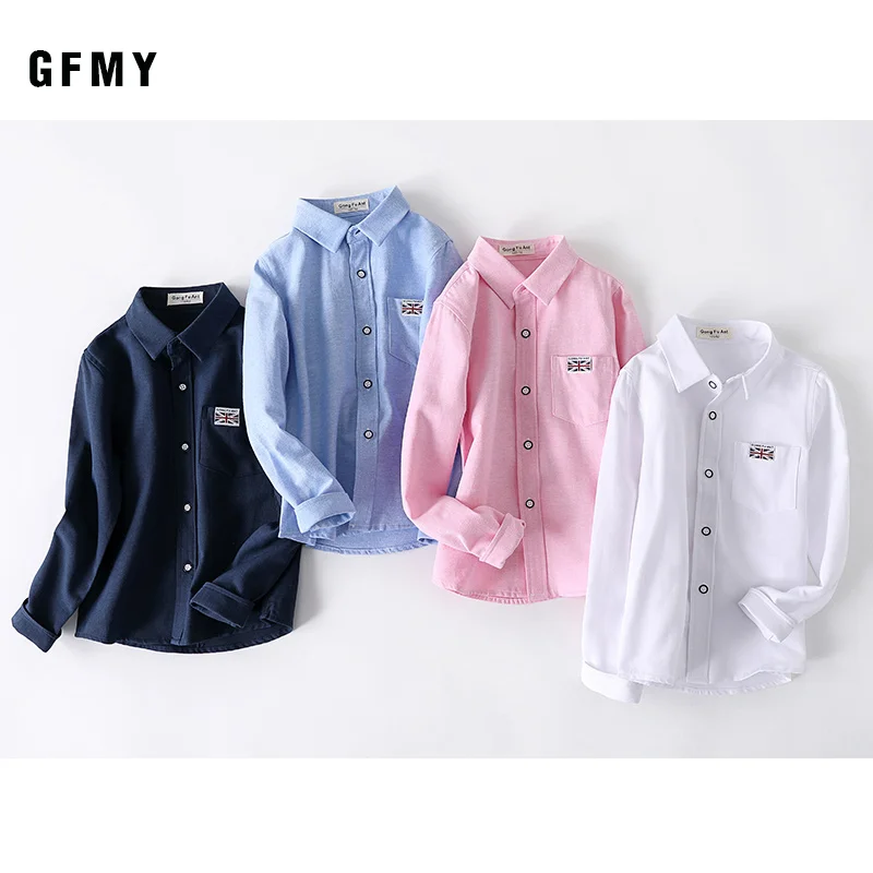 

GFMY 2020 New Spring Oxford Textile Cotton Solid color Pink Black Boys white Shirt 3T-14T British style Childrens Tops