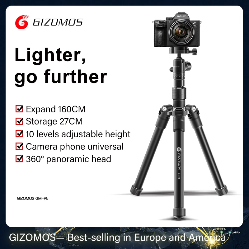 Enlarge Gezhimi P5 micro single camera tripod ultra-light portable travel SLR tripod mobile phone general professional outdoor photo pho