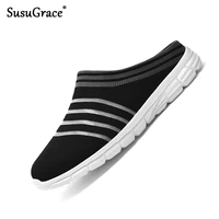 susugrace men mules breathable light woman slippers slip on mesh sandals quality casual outdoor non slip couple shoes plus size