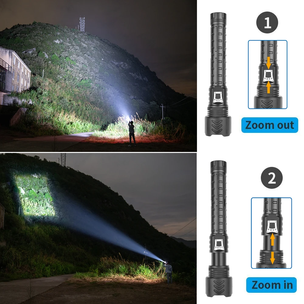 Super Bright 4 Core P90 LED Flashlight With Battery Display Portable outdoor waterproof light Suitable for camping adventure | Лампы и