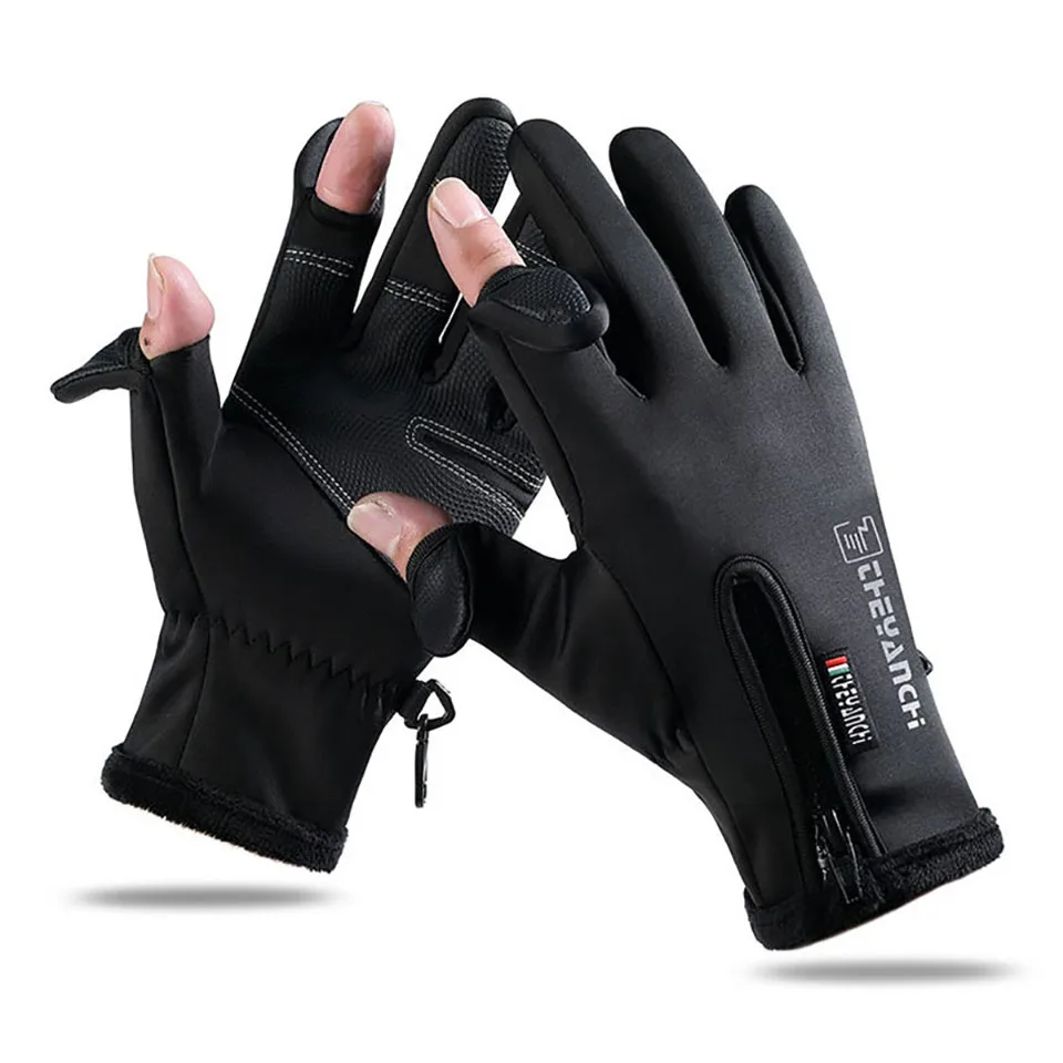 

LOOGDEEL Fishing Gloves Exposed Two-finger Touch Screen Non-slip Waterproof Windproof Wrist Elastic Warm Winter Fishing Gloves