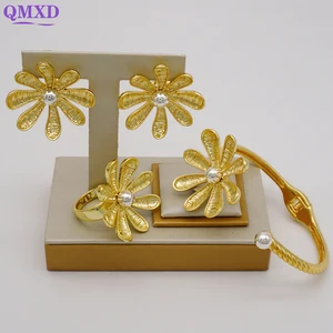 Luxury Shiny Brazilian Gold Color ladies jewellery set For Women Bracelet Sets Indian Wedding Jewelry Set For Bridal Gift