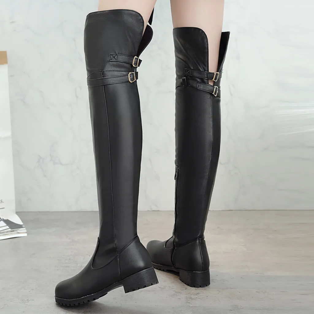 

shoes woman fashion boots women Fashion Pure Color Round Toe Zipper Boots Square Heels Vintage Women Boots