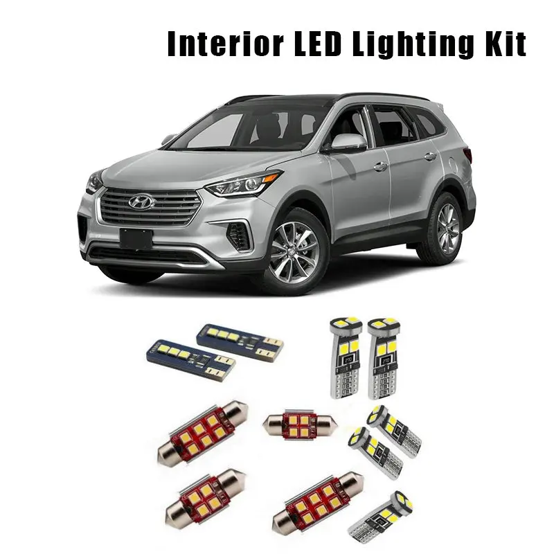 

For 2013-2016 2017 2018 Hyundai Santa Fe 9 Bulbs White LED Car Reading Ceiling Light Interior Kit Fit Trunk License Plate Lamp