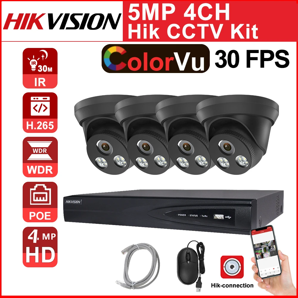 IP-камера видеонаблюдения Hikvision 5 МП POE 4 канала 4K NVR DS-7604NI-K1/4P цветная с ночным