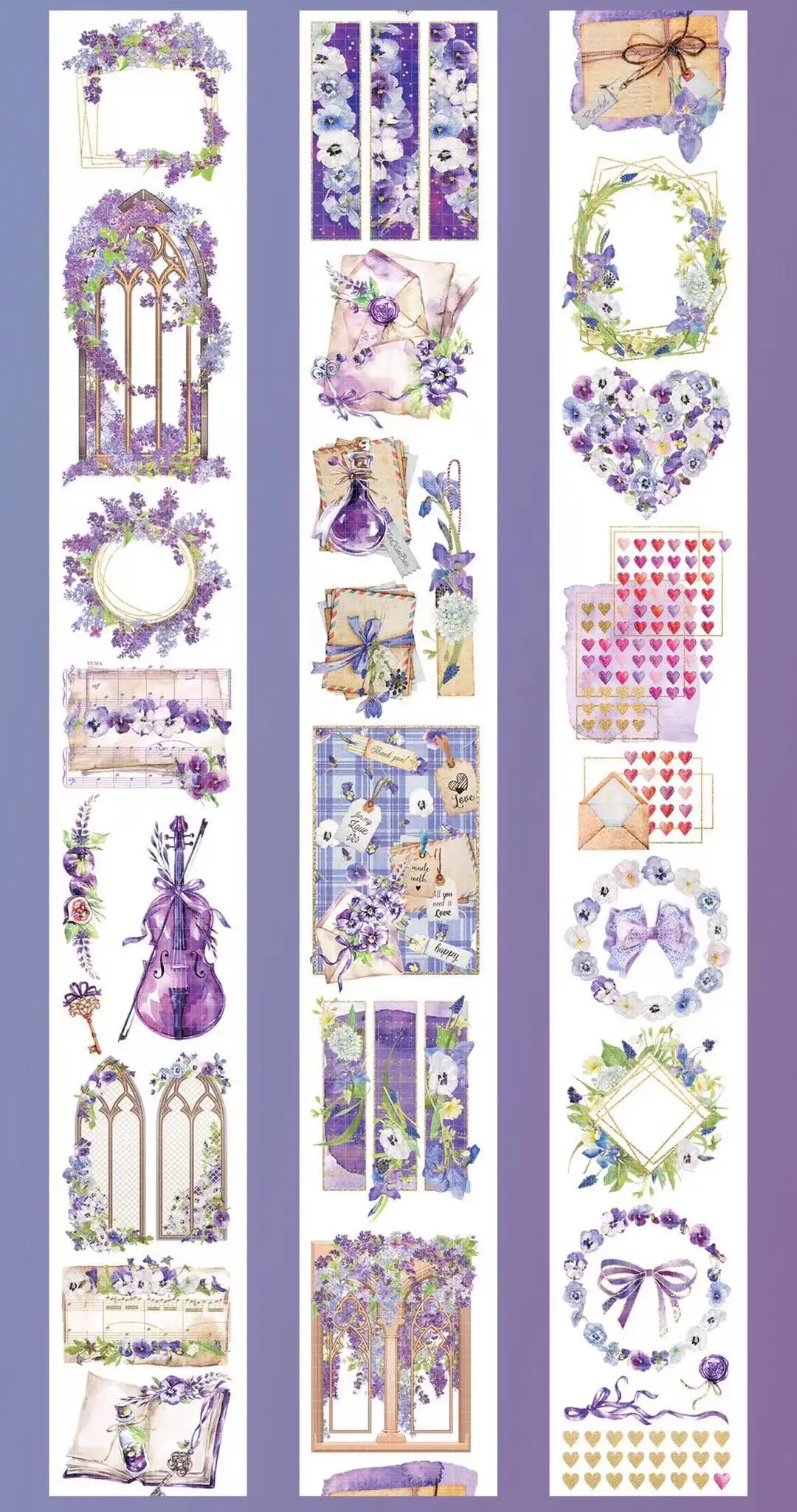 

Vintage Soft Violet Washi Tape for Card Making Bullet Journal DIY Scrapbooking Label Sticker