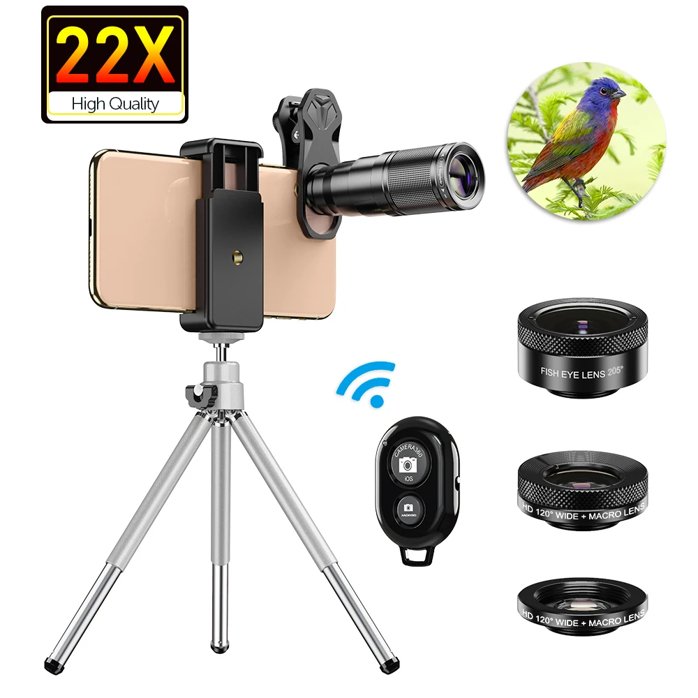 Объектив камеры APEXEL HD 22X 4 в 1 для телефона телескоп телескопический зум Монокуляр