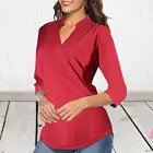Женская поглощающая пот Однотонная рубашка для женщин Мягкая Повседневная Блузка с V-образным вырезом свободная футболка с длинным рукавом для путешествий 2021