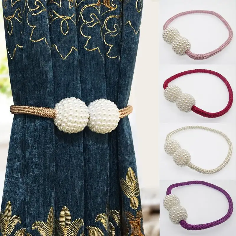 

1Pair European Style Beads Buckle Holder Curtain Strap Curtains Tieback Magnetic