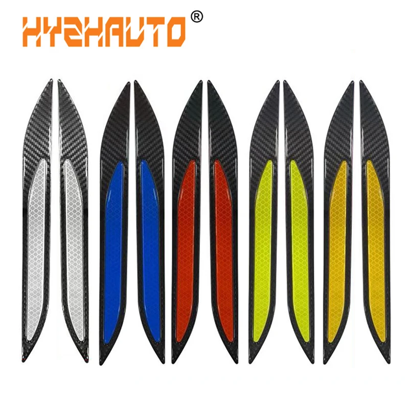 

HYZHAUTO 2Pcs Carbon fiber Car Sticker Bumper Protector Reflective Strips Truck Auto Motorcycle Anti-Scratch Warning Stickers