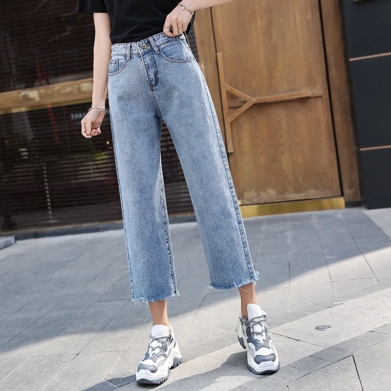 2019 новый стиль Ретро Высокая талия тонкие девять прямые джинсы женские винтажные