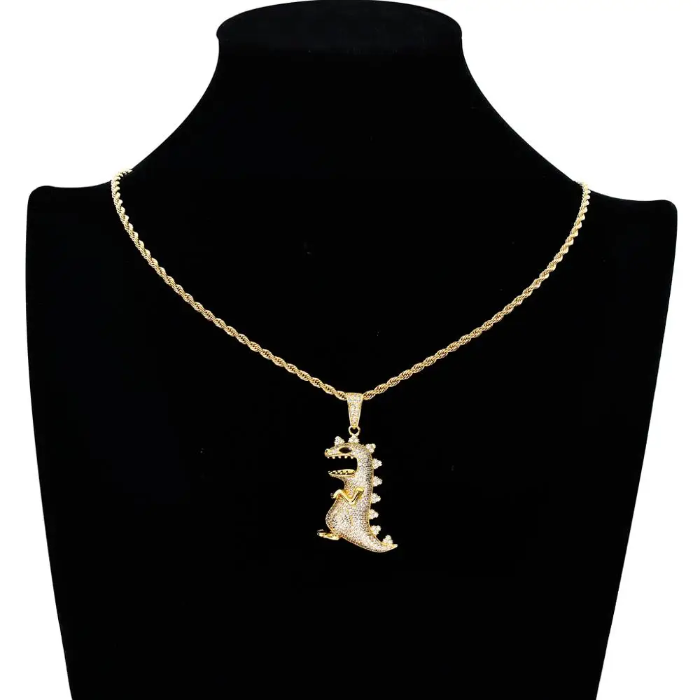 

TOPHIPHOP New Hiphop Dinosaur Pendant Micro-Inlaid Cubic Zircon with Rope Chain Fashionable Men's and Women's Accessories