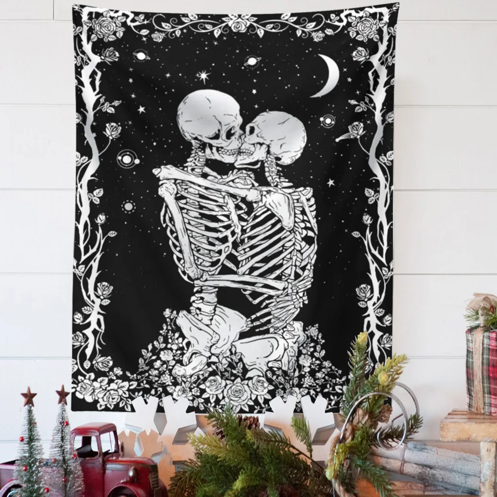 Психоделический череп гобелен Таро влюбленные настенные черепа цветок