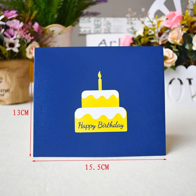 

3D Pop Up Happy Birthday Greeting Cards Cake Postcards Invitations with Envelope for Kids Gifts