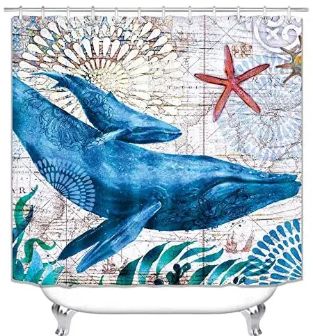 Подводная занавеска для душа с принтом Кита 4 шт. чехол ковра унитаза коврик