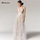 Женское свадебное платье без рукавов, винтажное платье с цветочным кружевом и круглым вырезом, платье цвета шампанского