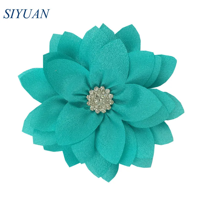 5-mint 50pcs/lot 9cm Multy Layer Fabric Flower with Rhinestone Chic Lotus Flower Kids Lovely Headwear Accessories High Quality TH300 - Цвет: 5-mint