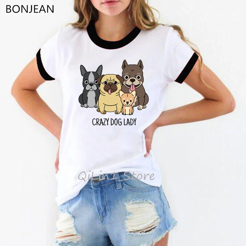 Футболка Crazy dog lady Забавные футболки женский милый летний топ графические с