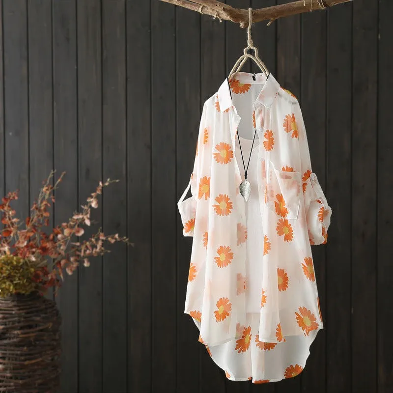 

print Shirt Female Jacket Plus Size Casual Loose Coat Women's Long Sleeve Coats Summer Sun Protection Tops Lady Outerwear