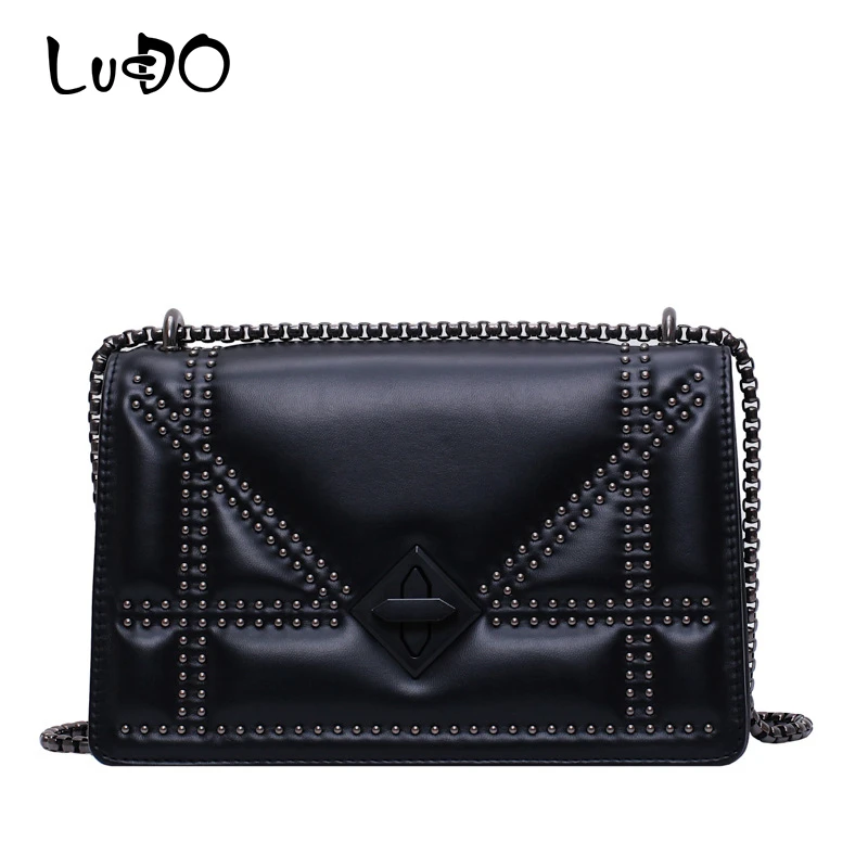 

LUCDO Leather Rivets Crossbody Bags For Women 2020 Chain Designer Luxury Handbags Female Shoulder Messenger Bags Bolsa Feminina