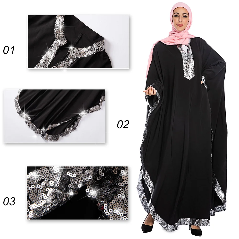 Abaya турецкий Caftan Marocain Femme Musulman Robe черный Свободный кардиган с рукавом летучая