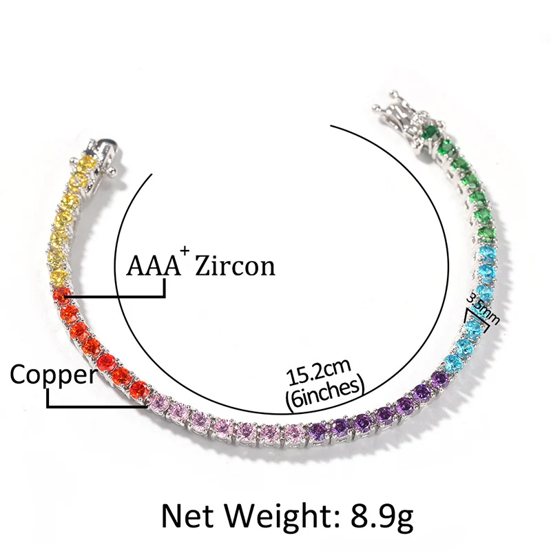 

1 Zircon Tennis Chain Bracelet Women Men Bling Iced Out CZ Charm Bracelets Hip Hop Rapper Jewelry Chain & Link Bracelets