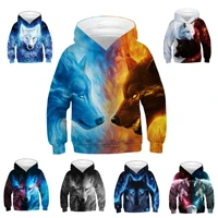 childrens long sleeve trendy childrens pullover top 3d digital printed wolf animal christmas hoodie