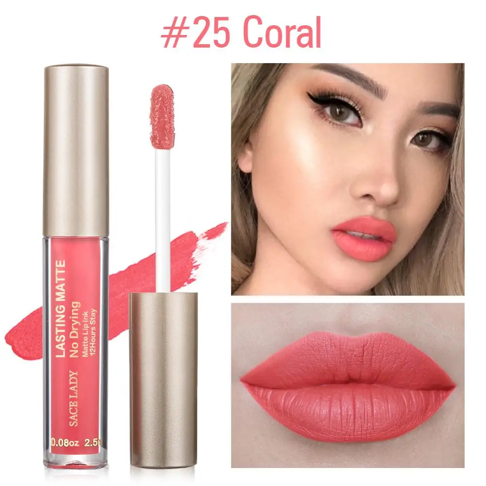 25 Coral SACE LADY матовая губная помада макияж 23 Цвета жидкая губная помада красный телесный оттенок для губ увлажняющий макияж водостойкий стойкий косметический - Цвет: 25 Coral