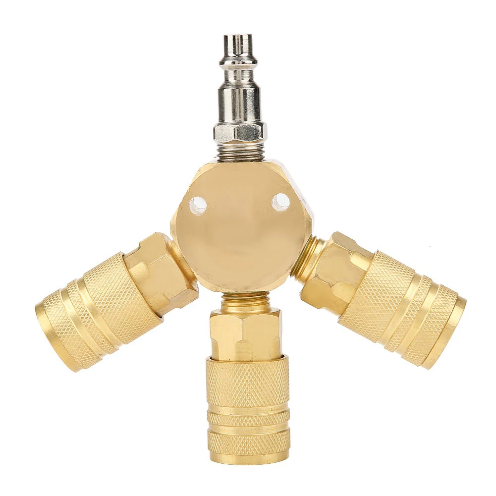 

3 Way 1/4inch Hex Style Brass With Coupler Plug Fittings Durable Splitter Round Air Manifold Adapter Compressor Hose Accessories