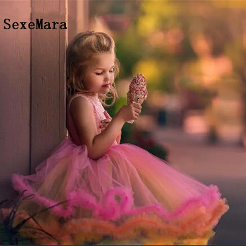 Радужное платье для маленьких девочек блестящее Пышное Платье с оборками